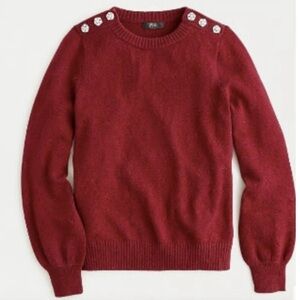 J.Crew Burgundy Wool Blend Pull Over Jewel Buttons Crew Neckline Sweater